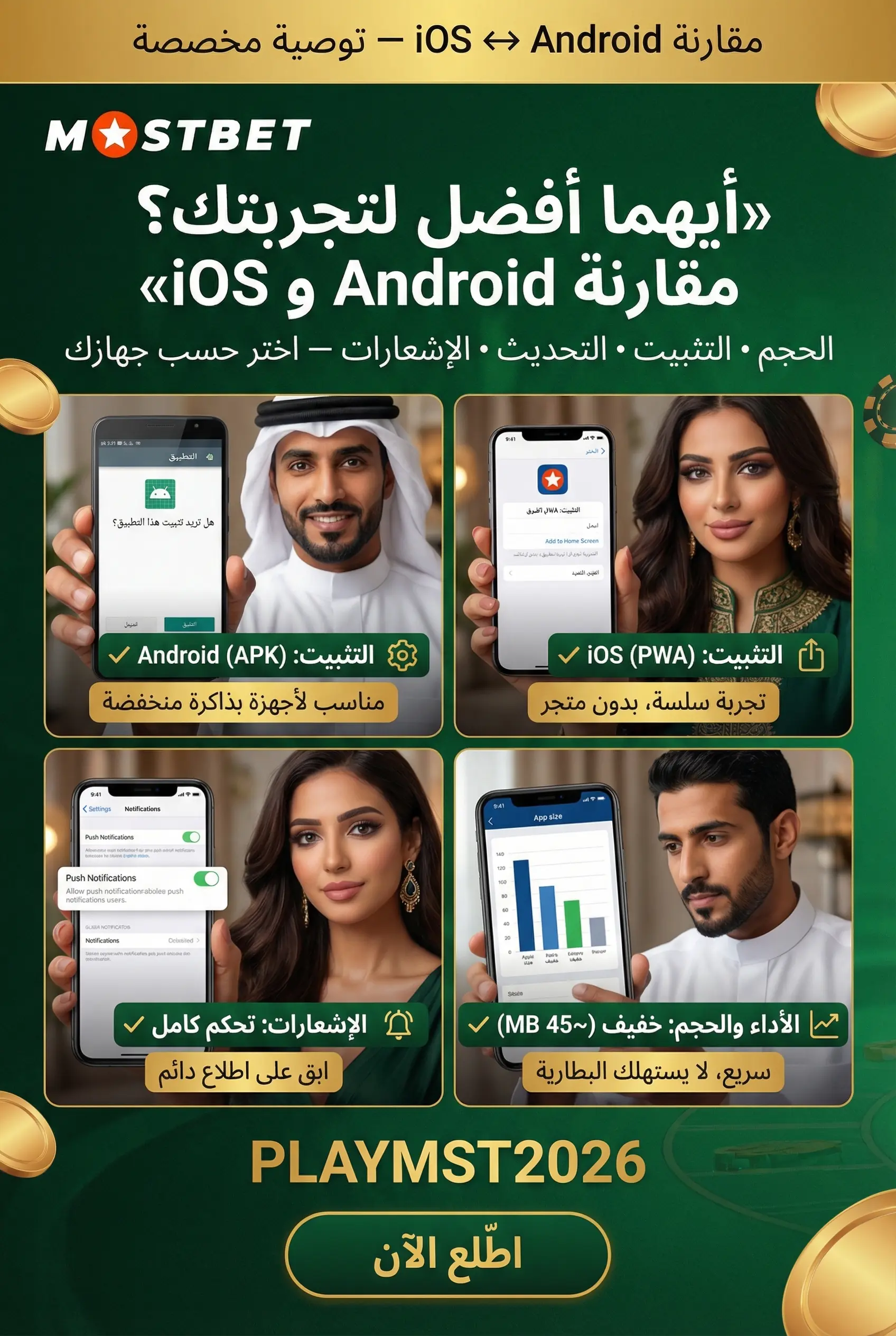 مقارنة تطبيق Mostbet Android وiOS
